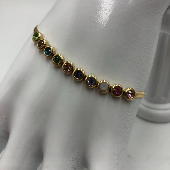 18K Gold Plated Bracelet Women's Multi Colored Cubic Zirconia Waterproof - Picture 4 of 12
